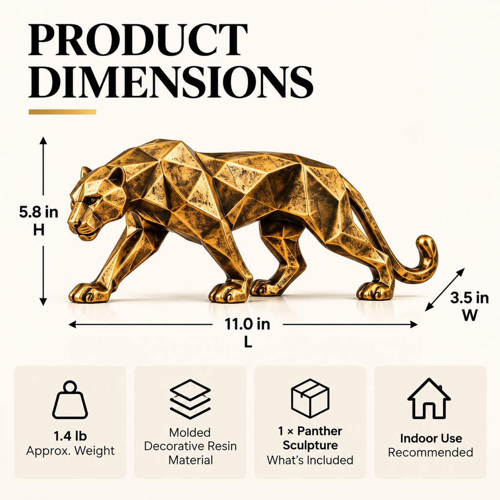 OVELIQE™ Atlas Gilded Panther Sculpture — Faceted Gold Panther Figurine, Modern Animal Table Décor