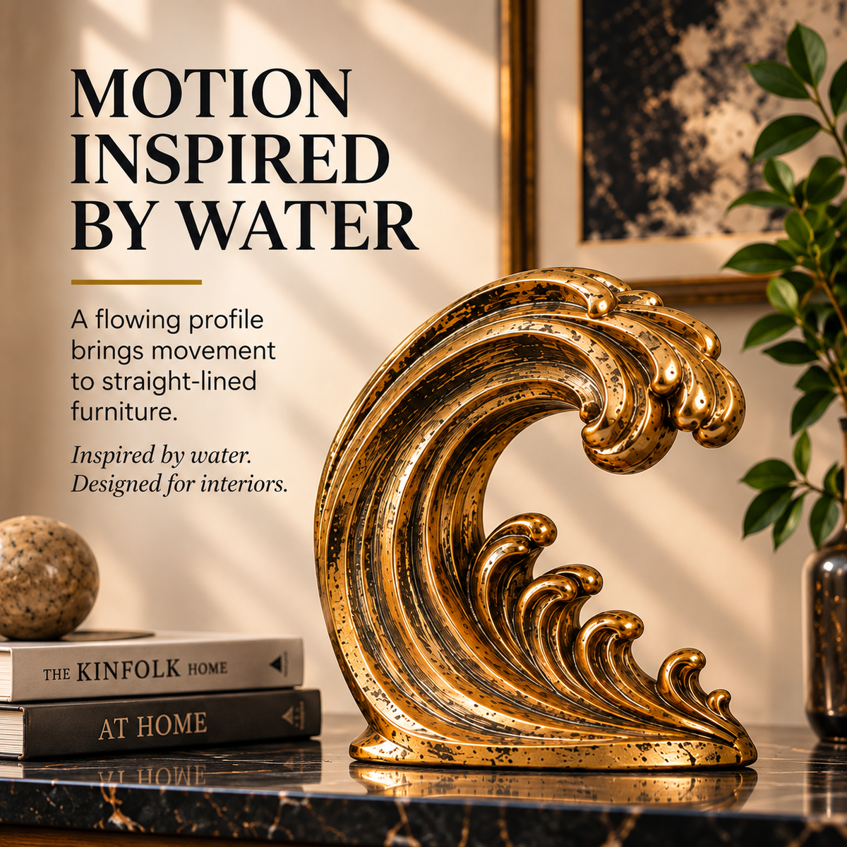 OVELIQE™ Golden Tidal Wave Sculpture - Abstract Gold-plated Ocean Wave Table Decoration