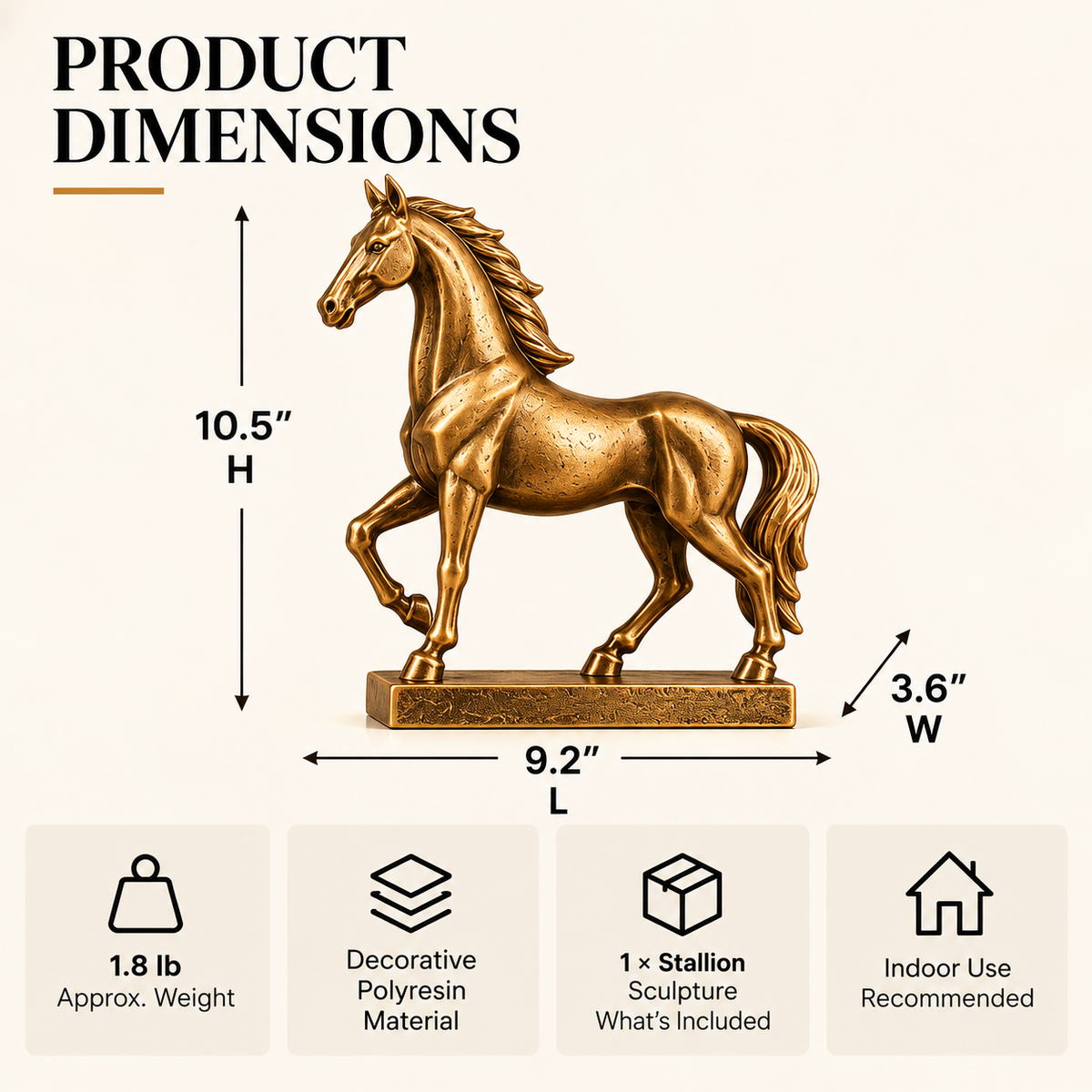 OVELIQE™ Golden Crest Stallion Sculpture — Modern Gold Horse Figurine, Equestrian Desk & Shelf Décor