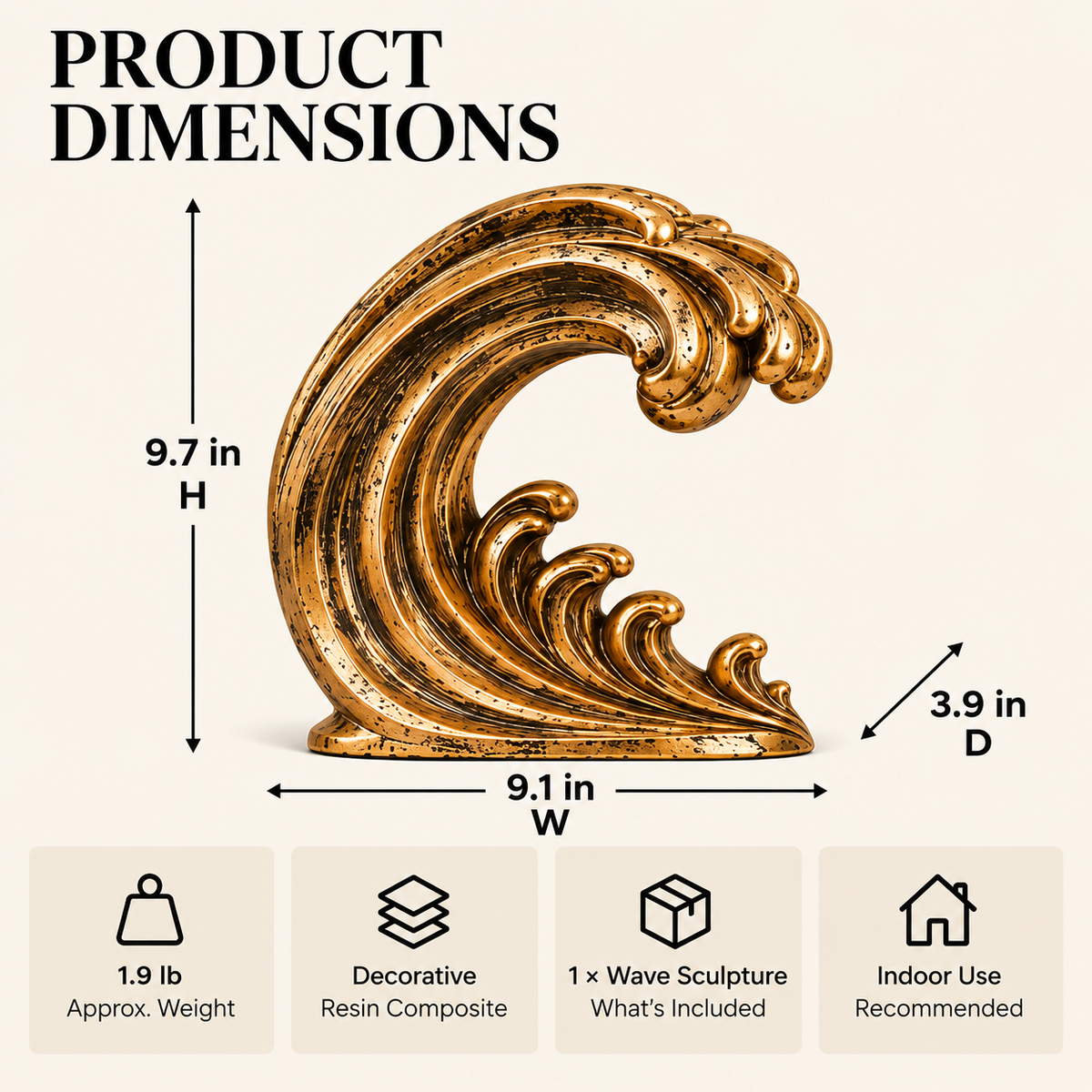 OVELIQE™ Golden Tidal Wave Sculpture - Abstract Gold-plated Ocean Wave Table Decoration