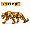 OVELIQE™ Atlas Gilded Panther Sculpture — Faceted Gold Panther Figurine, Modern Animal Table Décor
