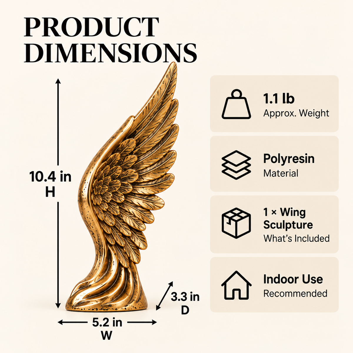 OVELIQE™ Golden Wings Sculpture - Gilded Feathers and Wings Desktop Decor, Modern Gold Storage Rack Accent