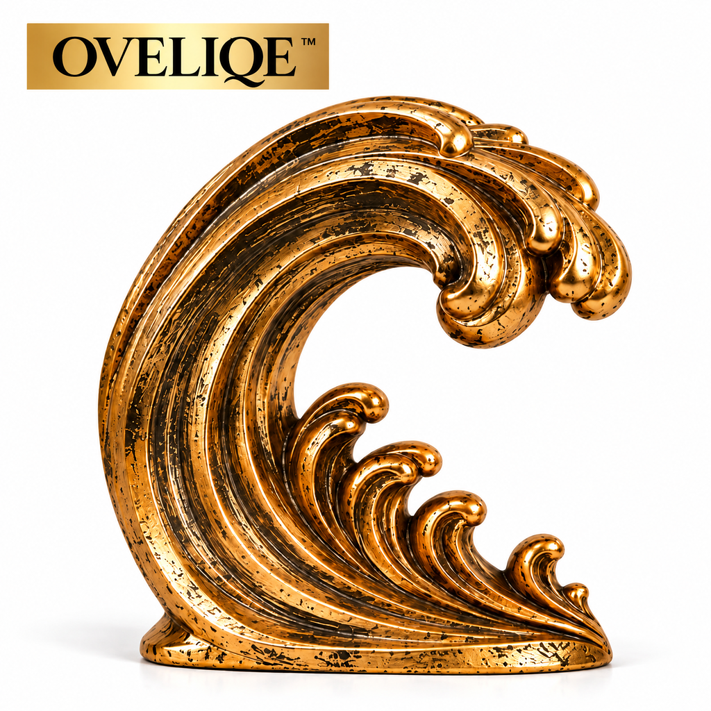 OVELIQE™ Golden Tidal Wave Sculpture - Abstract Gold-plated Ocean Wave Table Decoration
